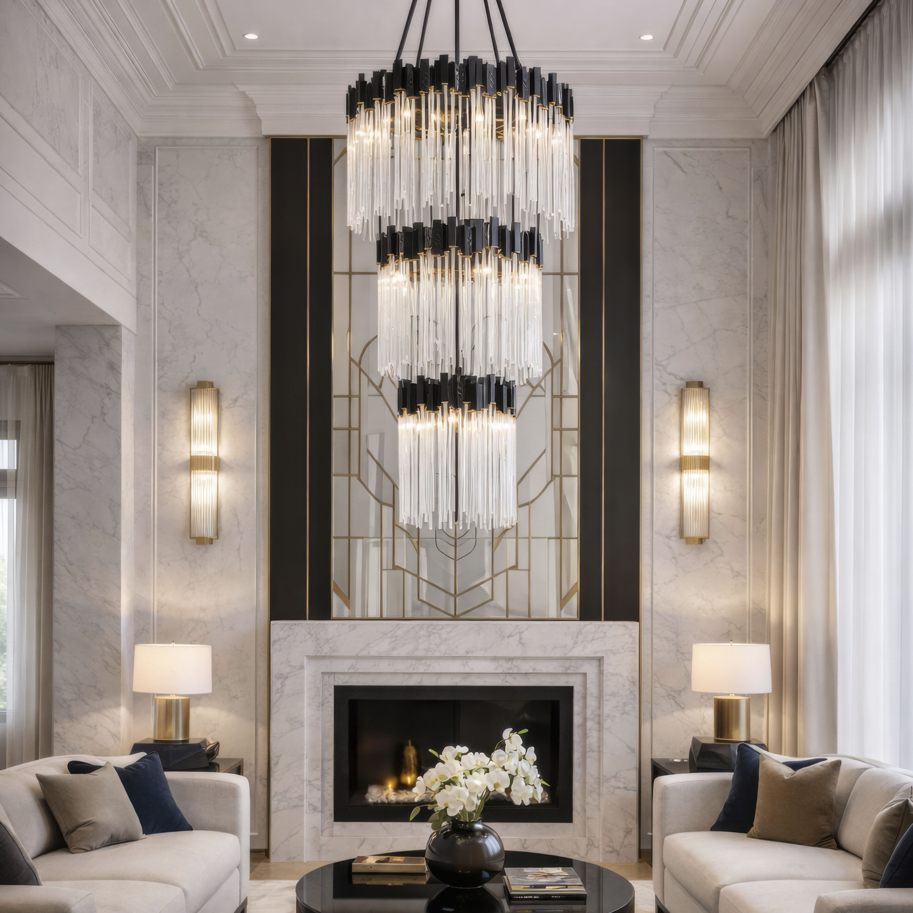 Matrix 18 Light 30 inch Matte Black and French Gold Chandelier Ceiling Light in Matte Black/French Gold