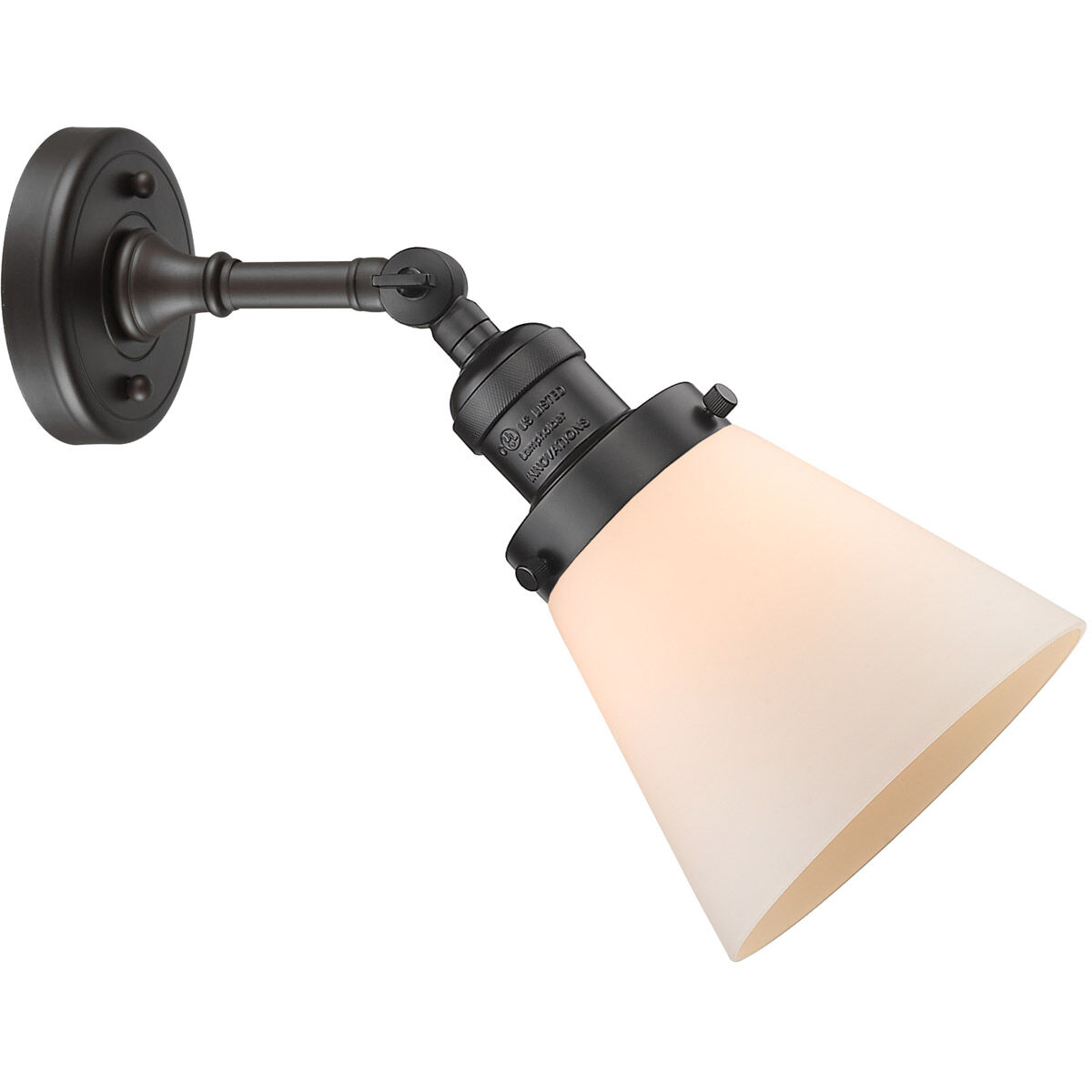Franklin Restoration Small Cone 1 Light 6 inch Oil Rubbed Bronze Sconce Wall Light in Matte White Glass, Franklin Restoration