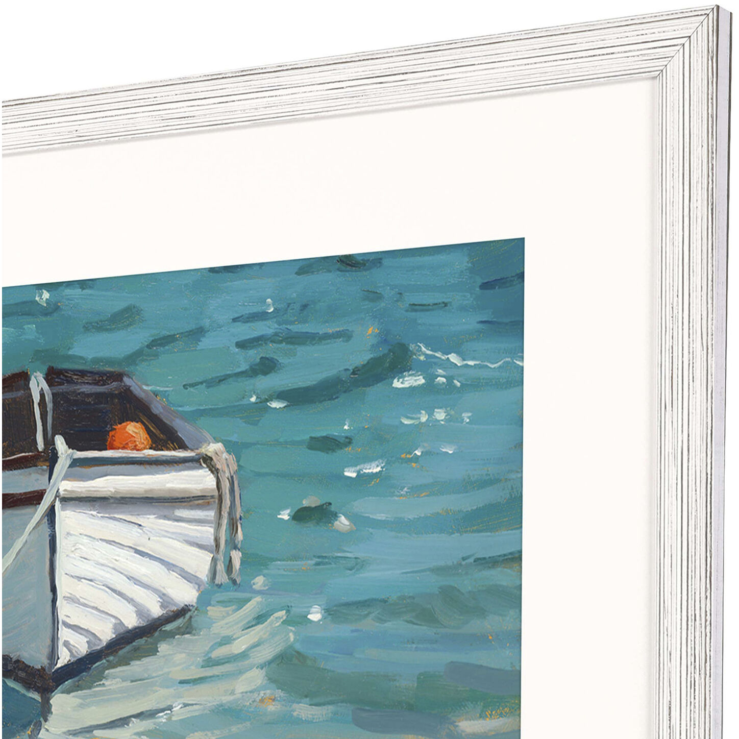 Boat and Buoy Ropes Boat and Buoys Blue and Green and Orange and White Framed Art