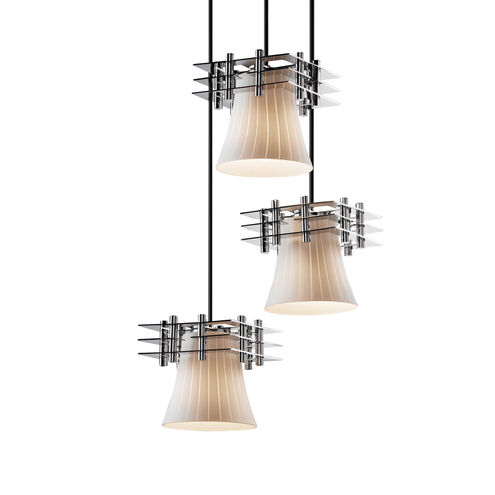 Metropolis 3 Light 7 inch Polished Chrome Pendant Ceiling Light in Ribbon, Round Flared