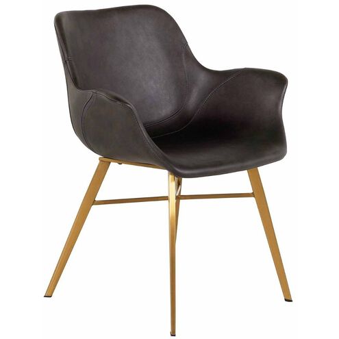 Channing Charcoal Brown Leather / Stainless Gold Dining Chair