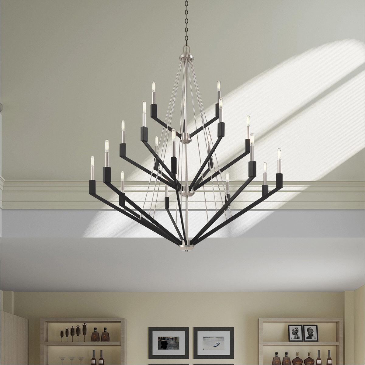 Beckett 18 Light 44 inch Brushed Nickel & Black Foyer Chandelier Ceiling Light