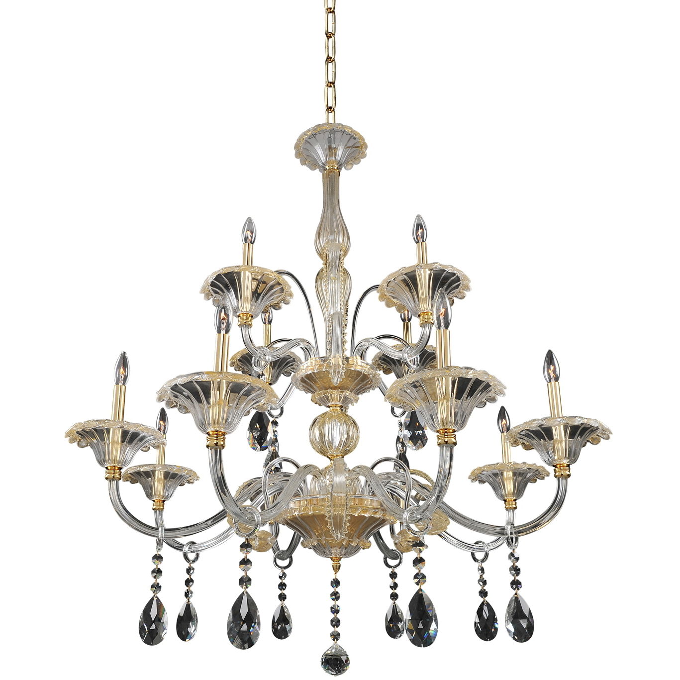 La Rosa 12 Light 43 inch 24K Gold Chandelier Ceiling Light