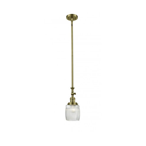 Franklin Restoration Colton LED 6 inch Antique Brass Mini Pendant Ceiling Light in Clear Halophane Glass, Franklin Restoration