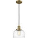 Franklin Restoration Bell LED 8 inch Brushed Brass Mini Pendant Ceiling Light in Clear Deco Swirl