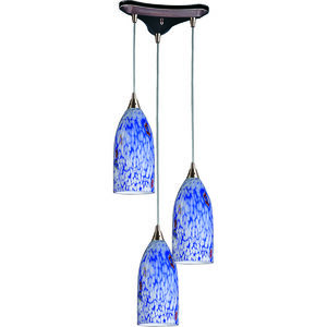 Verona 3 Light 13 inch Satin Nickel Multi Pendant Ceiling Light in Starburst Blue Glass, Configurable