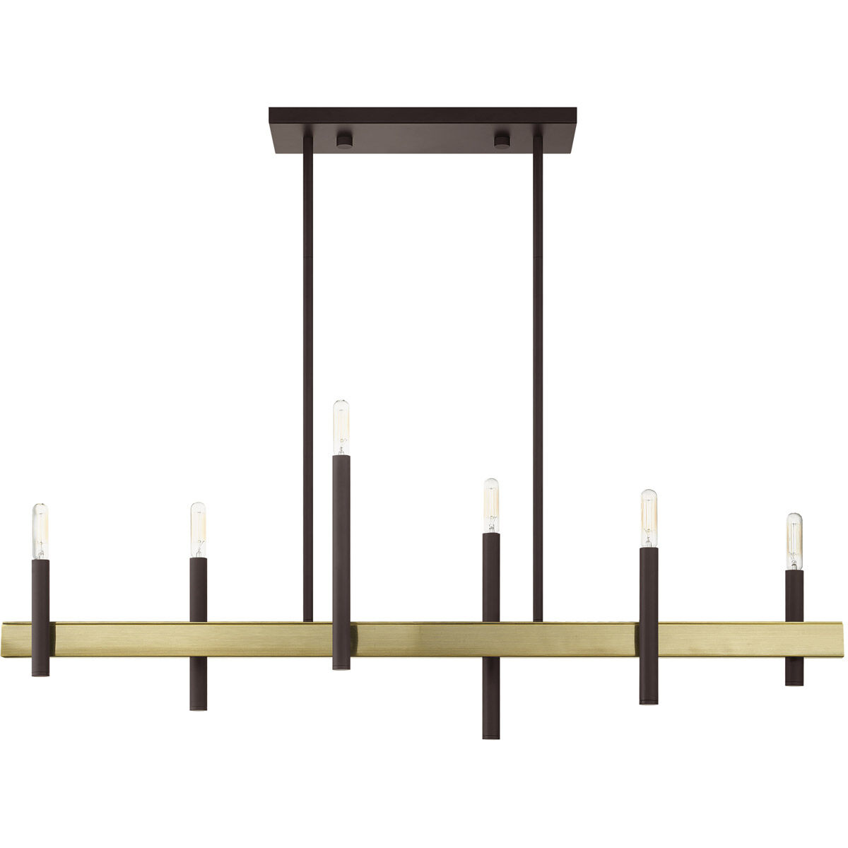 Denmark 6 Light 7.25 inch Bronze with Antique Brass Accents Chandelier Ceiling Light