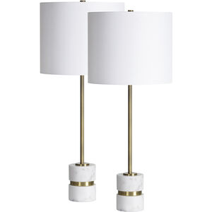 Talulla 28.75 inch 100 watt Antique Brushed Brass and White Table Lamps Portable Light, Set of 2