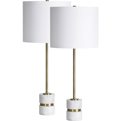 Talulla 28.75 inch 100 watt Antique Brushed Brass and White Table Lamps Portable Light, Set of 2