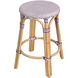 Tobias Rattan Round 24" Counter Stool in White and Purple Dot
