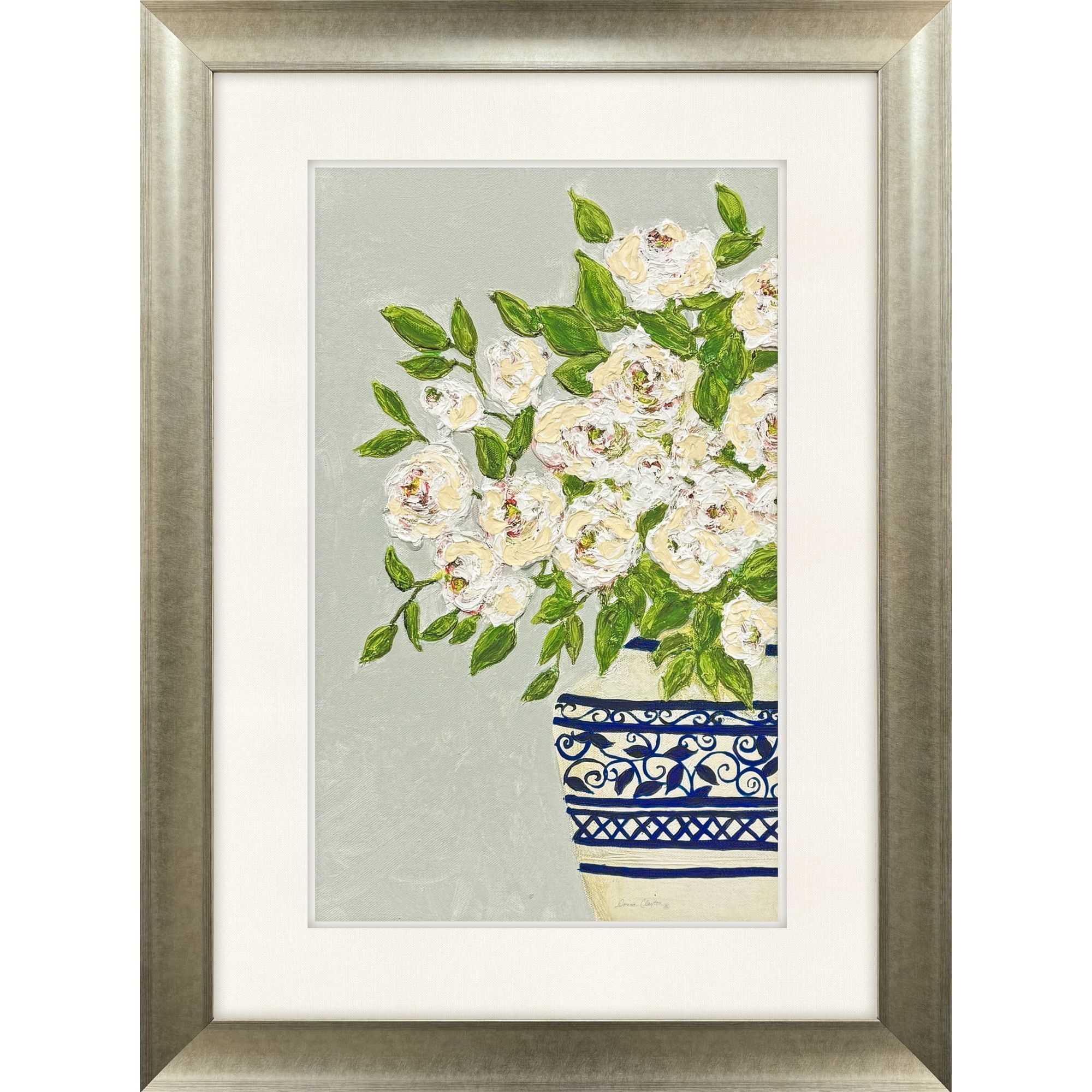 Floral Balance Blue and Green and Multi and White Framed Art