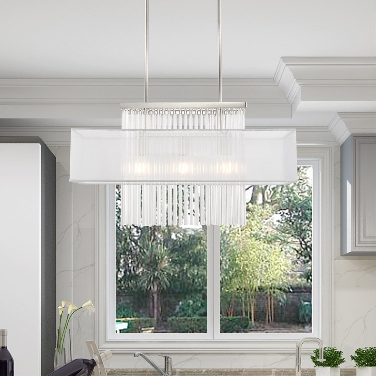 Alexis 3 Light 30 inch Brushed Nickel Linear Chandelier Ceiling Light