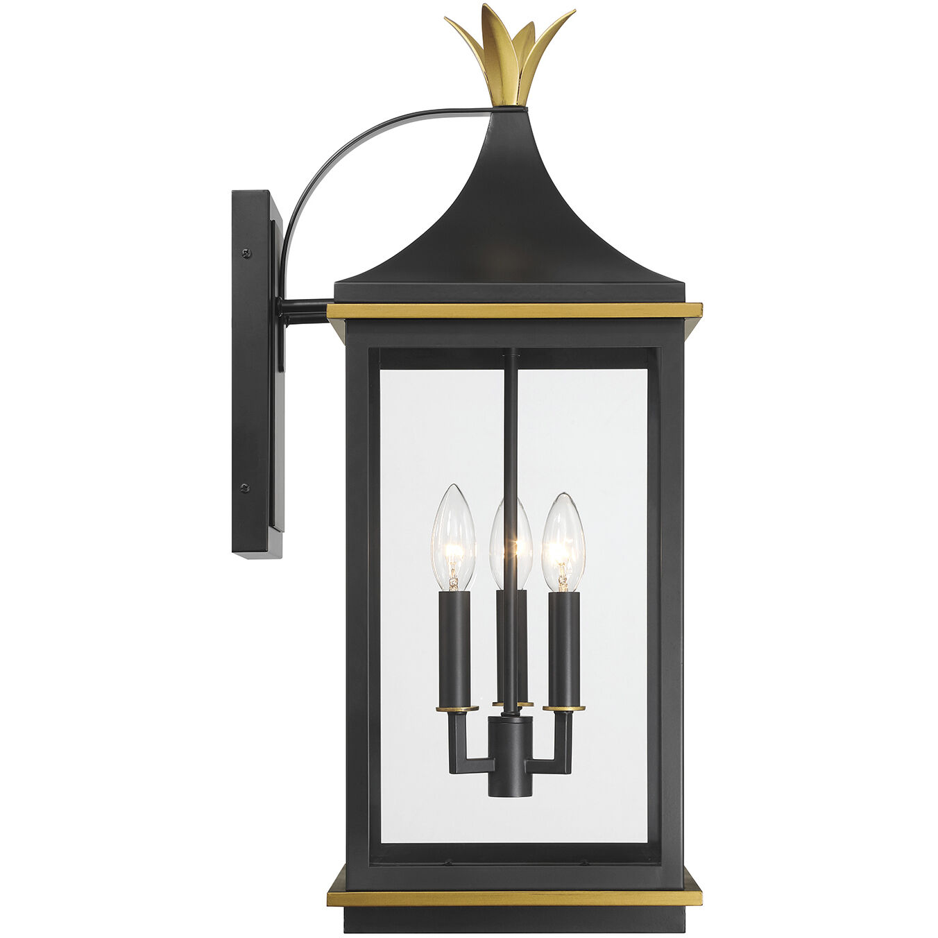 Simpson 3 Light 25 inch Matte Black and Textured Gold Outdoor Sconce
