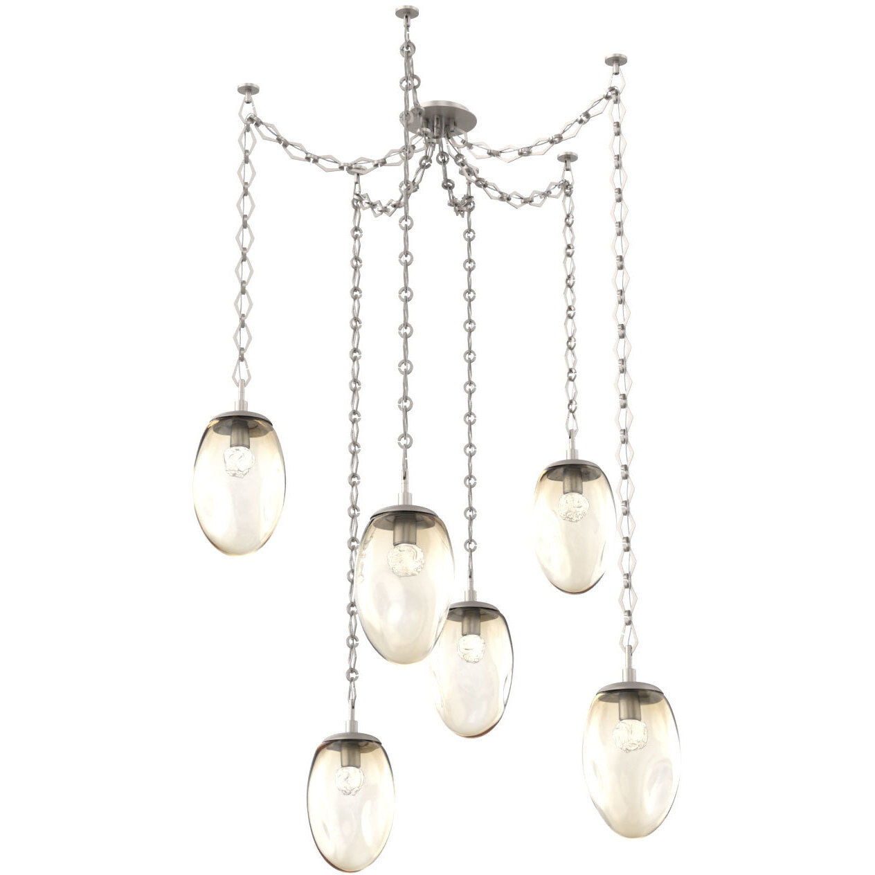 Meteo LED 17 inch Beige Silver Swag Multi-Pendant Ceiling Light in 3000K LED, Floret Inner - Amber Outer, Diamond Chain