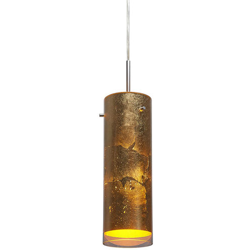 Cyrus LED 4 inch Matte Chrome Pendant Ceiling Light in Gold Glass