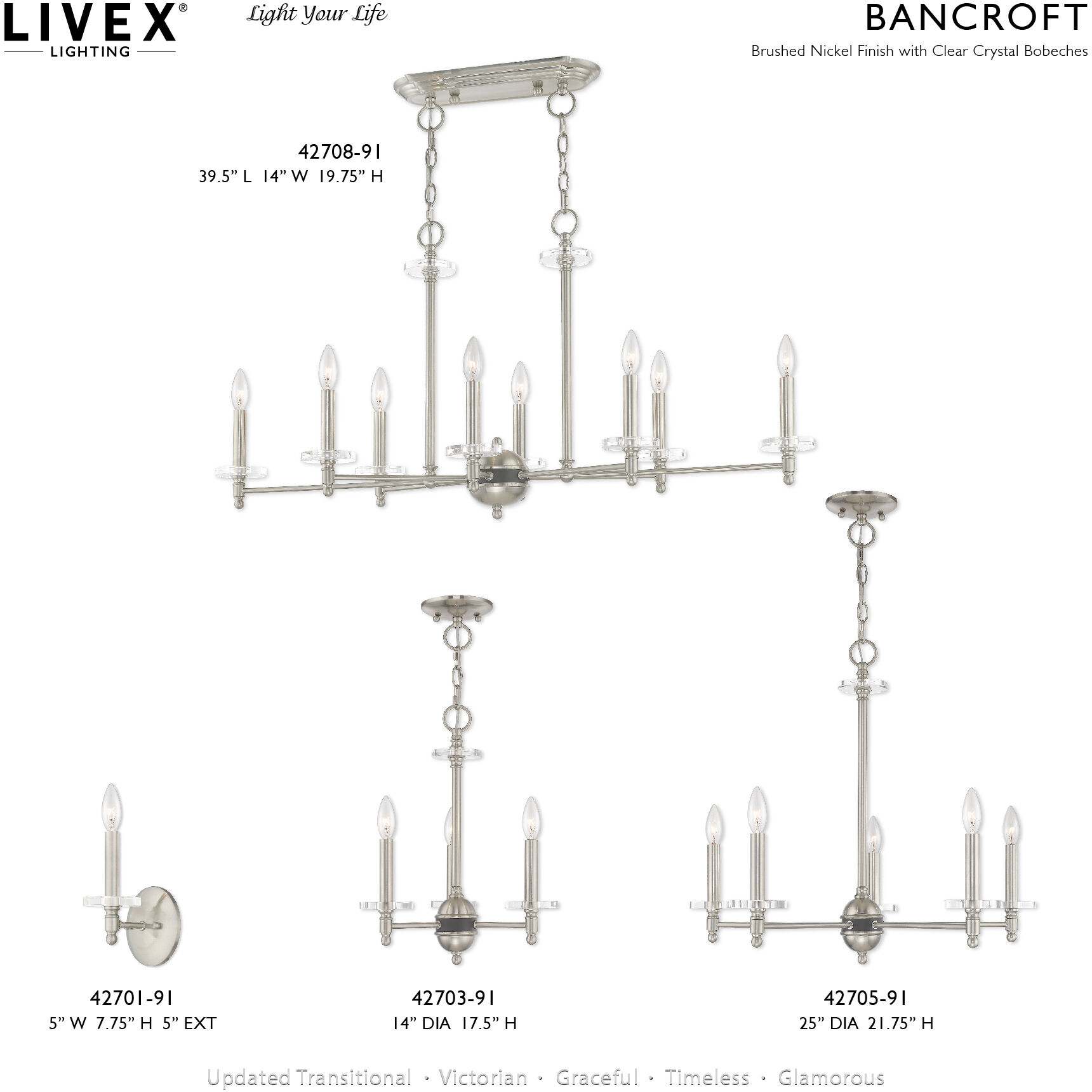 Bennington 3 Light 14 inch Brushed Nickel Mini Chandelier Ceiling Light