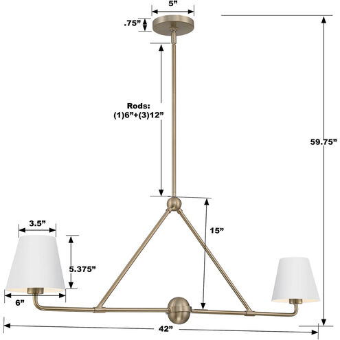 Xavier 2 Light 42 inch Vibrant Gold and White Chandelier Ceiling Light
