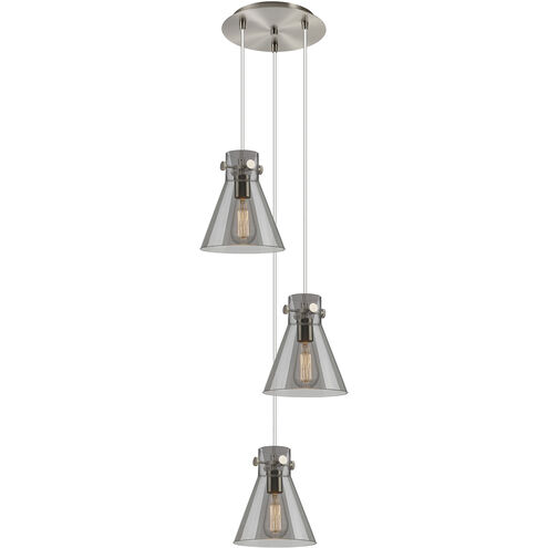 Newton Cone 3 Light 15.5 inch Brushed Satin Nickel Multi Pendant Ceiling Light in Light Smoke Glass