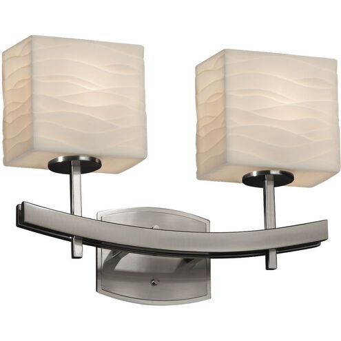 Porcelina 2 Light 15.5 inch Brushed Nickel Vanity Light Wall Light in Waterfall, Incandescent