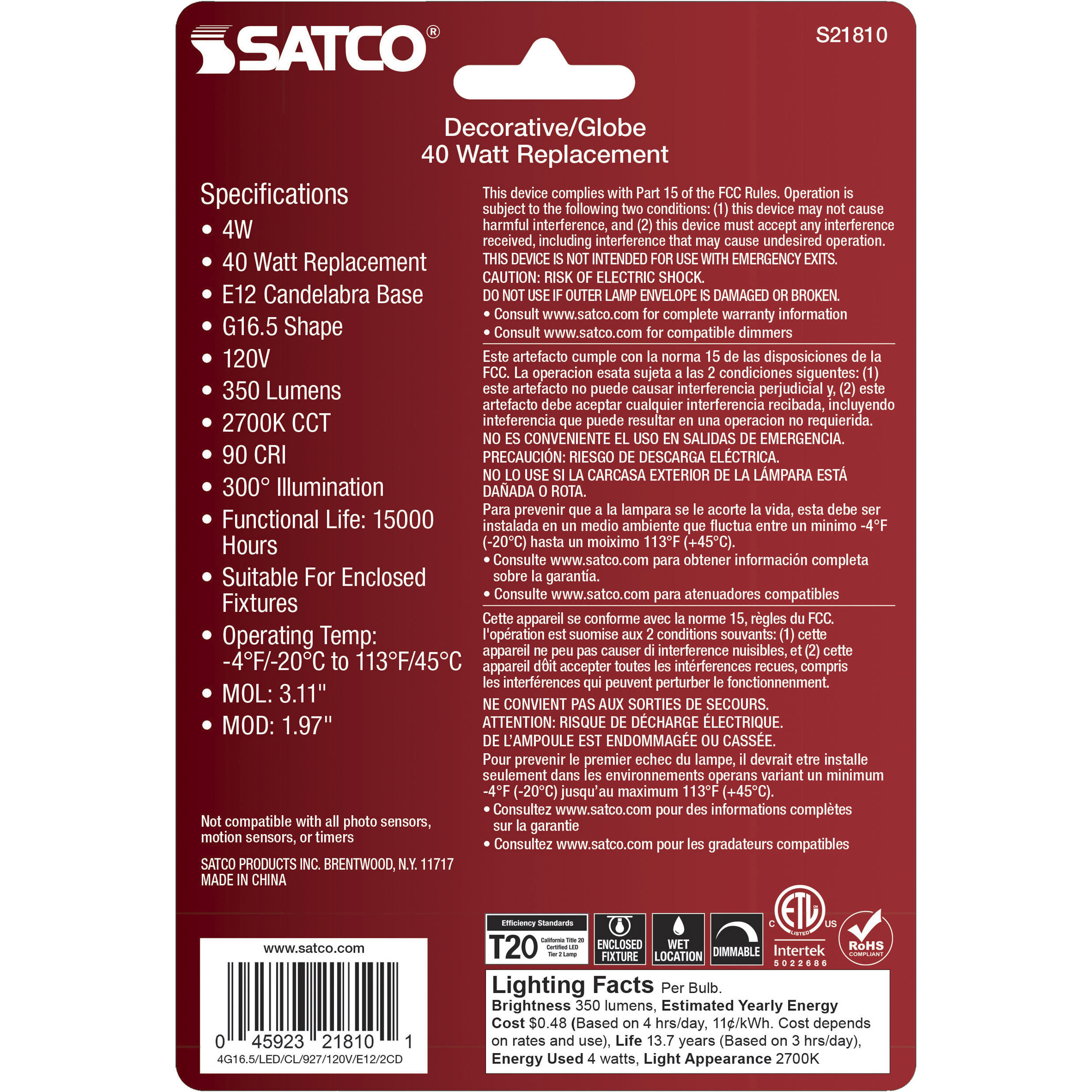 Lumos LED Candelabra Filament Candelabra 4 watt 120 2700K LED Filament, Pack of 2