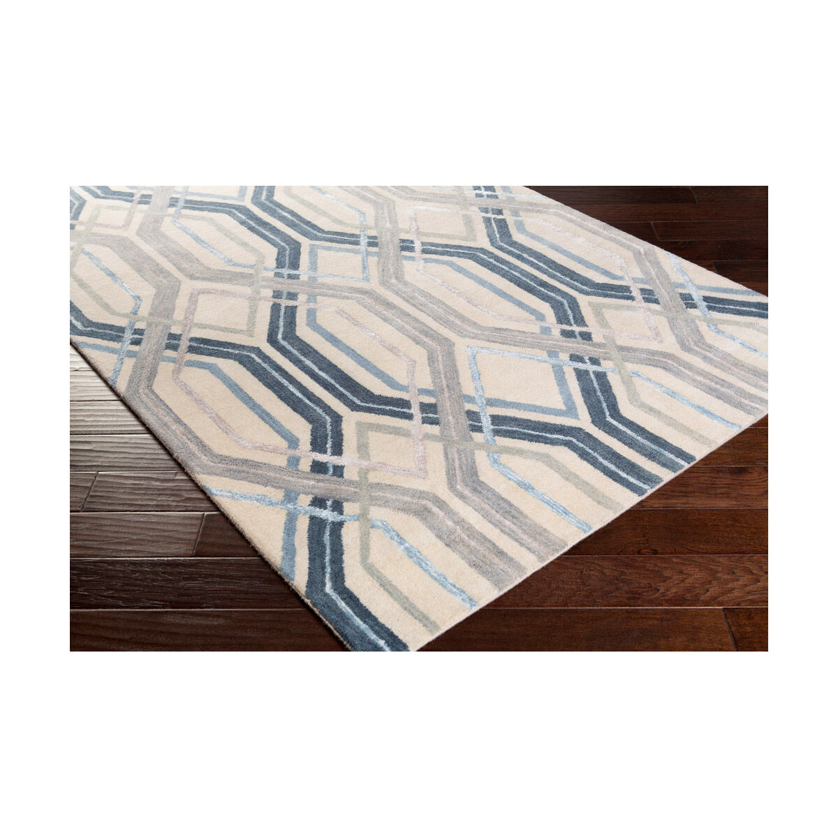 Banshee 36 X 24 inch Dark Blue/Charcoal/Sky Blue/Taupe/Light Gray/Beige Rugs, Wool and Viscose