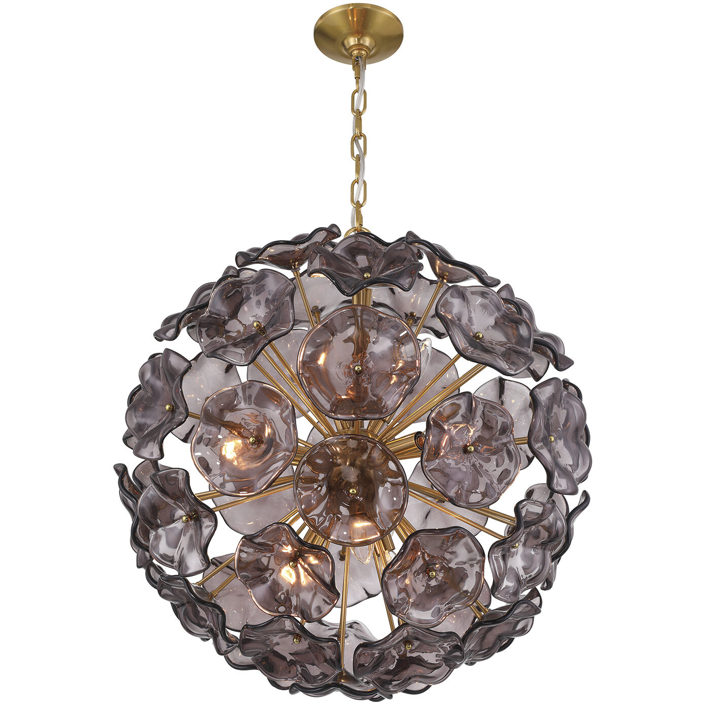 Esme 9 Light 22.5 inch Aged Brass Chandelier Ceiling Light in Floral Glass Petals Smoked