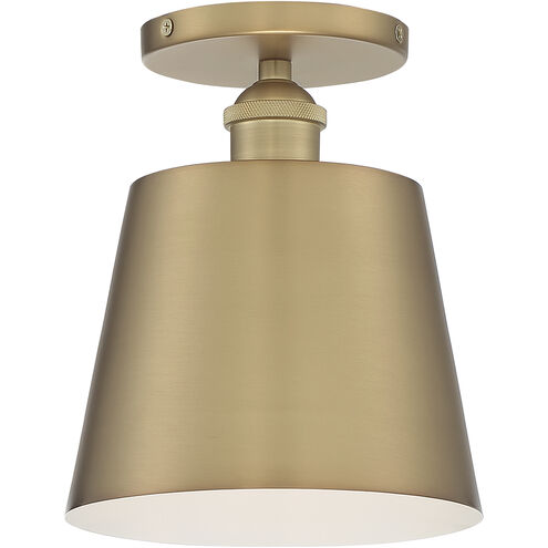 Motif 1 Light 7 inch Brushed Brass and White Accents Semi Flush Mount Fixture Ceiling Light