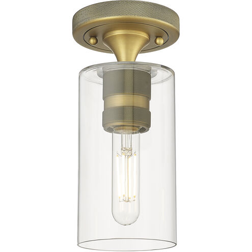 Downtown Urban Crown Point 1 Light 3.88 inch Brushed Brass Flush Mount Ceiling Light in Clear