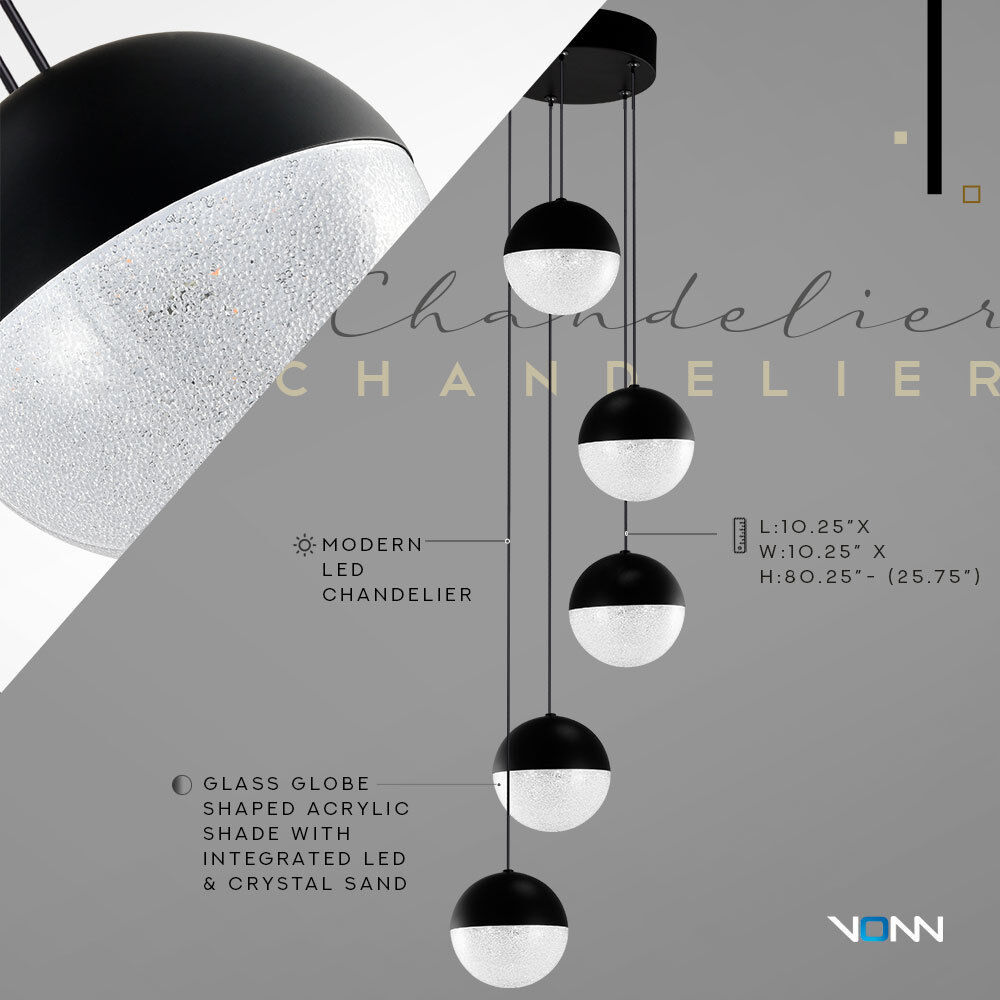 Artisan Collection/RAVELLO Series 5 Light 10.25 inch Black Pendant/Chandelier Ceiling Light