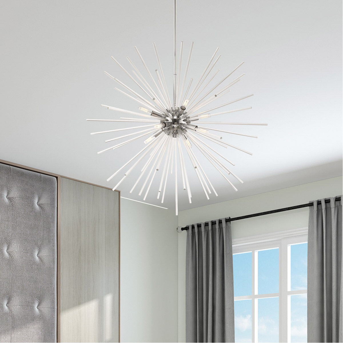 Utopia 8 Light 34 inch Polished Chrome Pendant Chandelier Ceiling Light