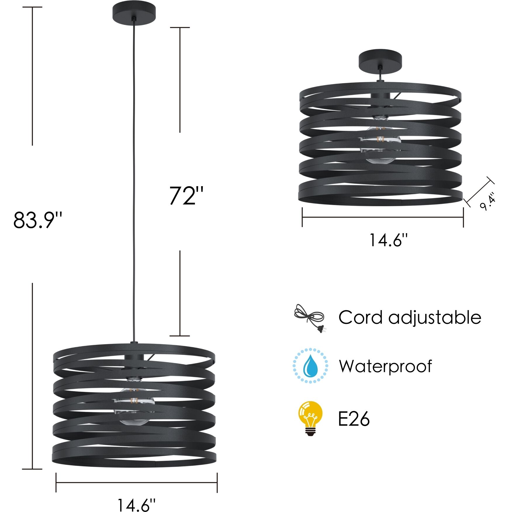 Cremella 1 Light 14.6 inch Black Pendant Ceiling Light