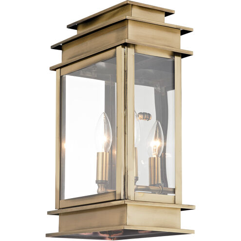 Princeton 2 Light 15 inch Antique Brass Outdoor Wall Lantern