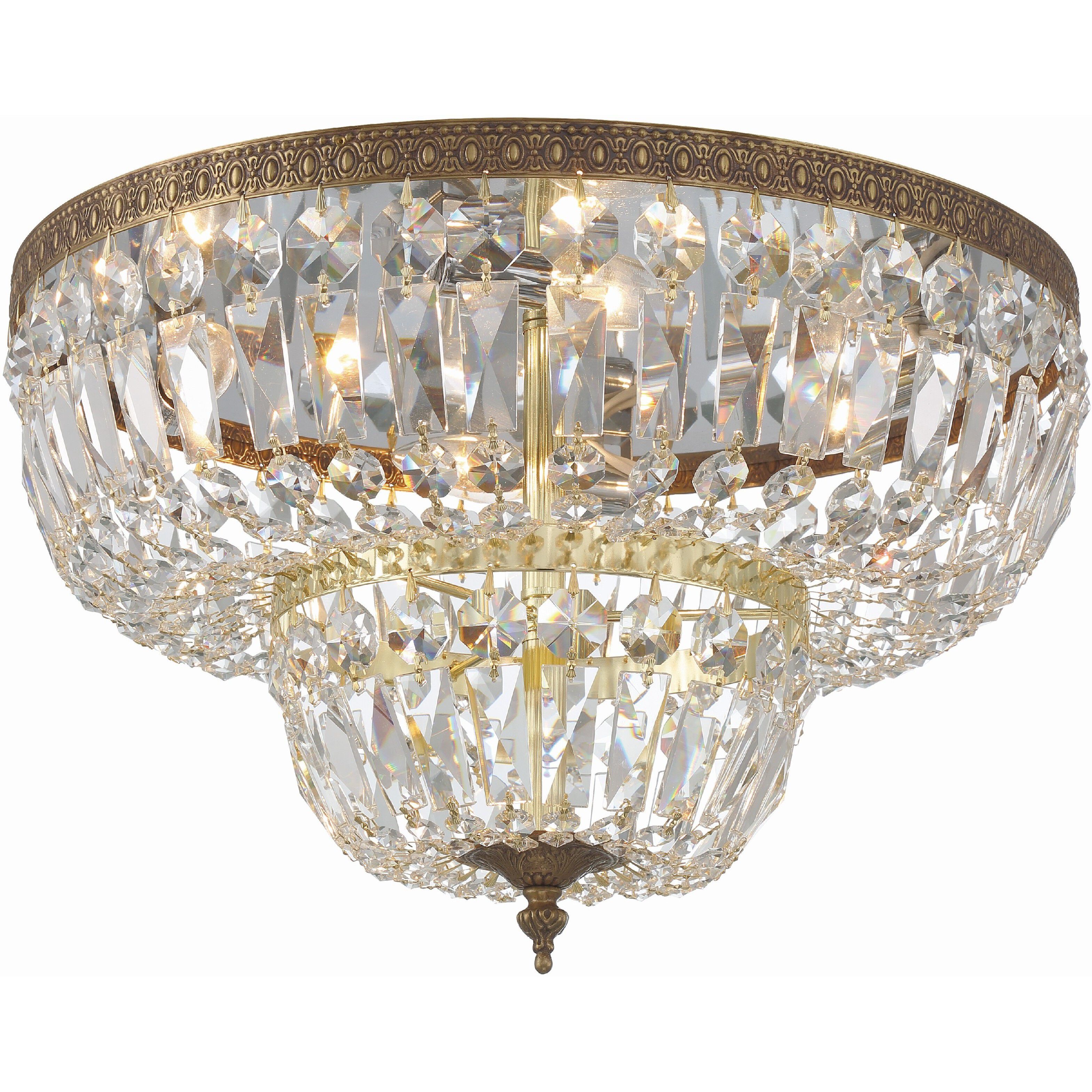 Waltham 4 Light 18 inch Olde Brass Flush Ceiling Light in Clear Hand Cut