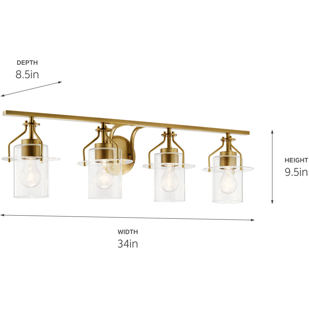 Everett 4 Light 34.25 inch Brushed Brass Bath Vanity Light Wall Light