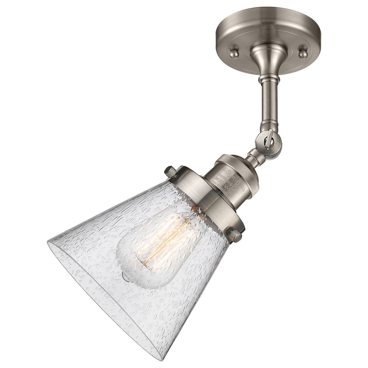 Franklin Restoration Small Cone LED 6 inch Brushed Satin Nickel Semi-Flush Mount Ceiling Light in Seedy Glass, Franklin Restoration