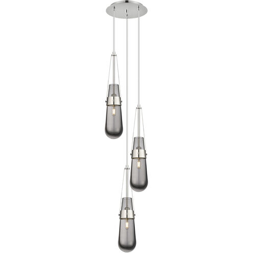 Milan 3 Light 11.88 inch Polished Nickel Multi Pendant Ceiling Light in Light Smoke Glass