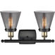 Ballston Small Cone 2 Light 16 inch Black Antique Brass Bath Vanity Light Wall Light in Plated Smoke Glass