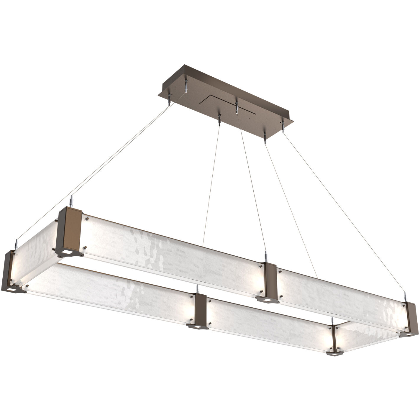 Parallel LED Flat Bronze Linear Pendant Ceiling Light in 3000K LED, Clear Granite, Rectangular