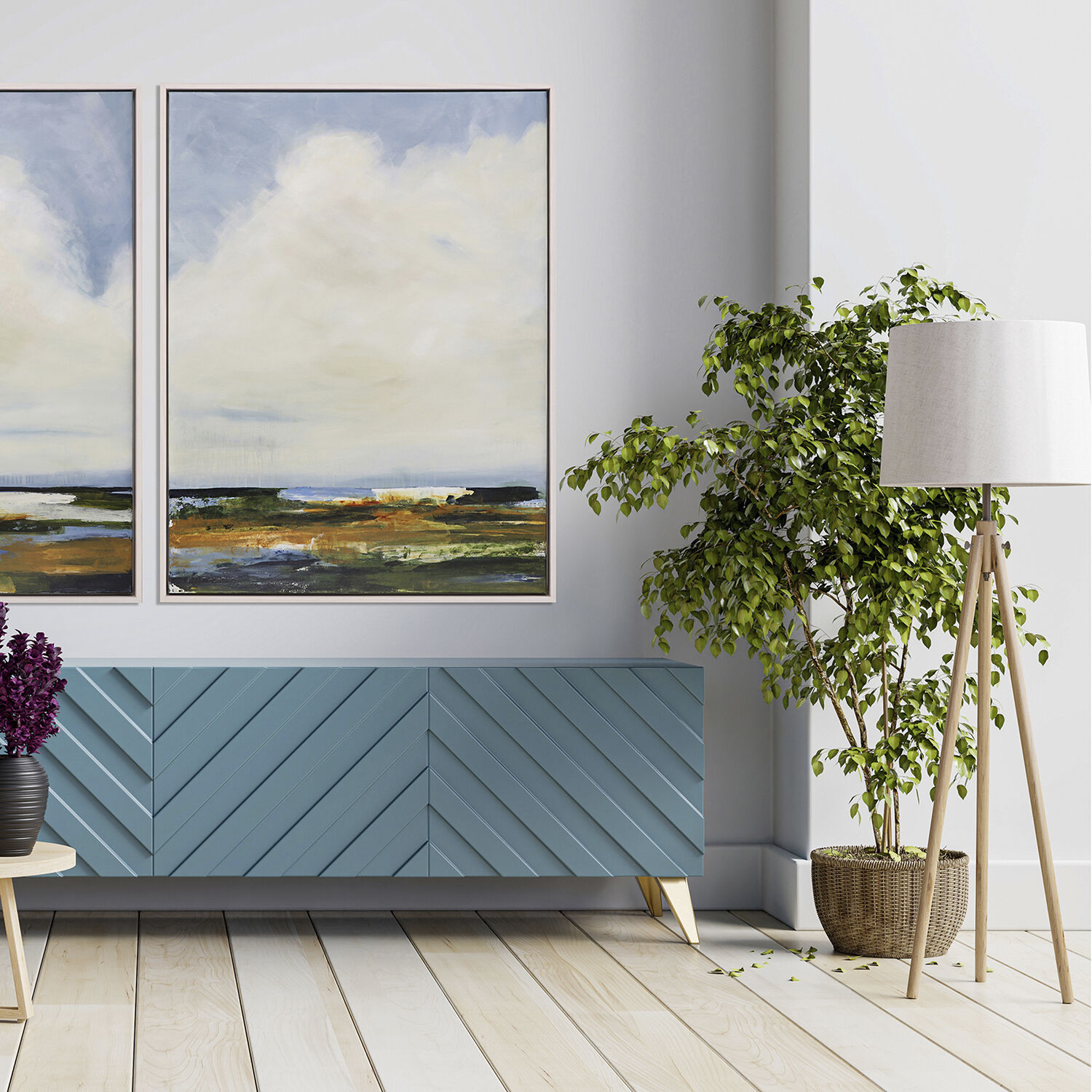 Late in the Day Blue and Green and White and Yellow Canvas, The Studio