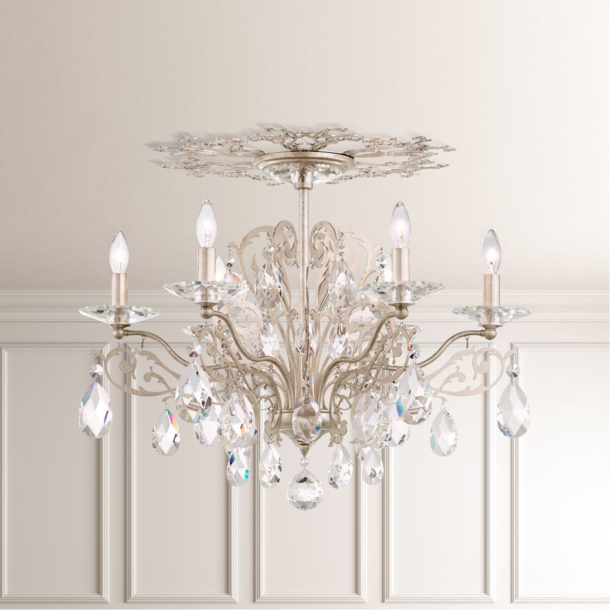 Filigrae 6 Light Antique Silver Semi-Flush Mount Ceiling Light