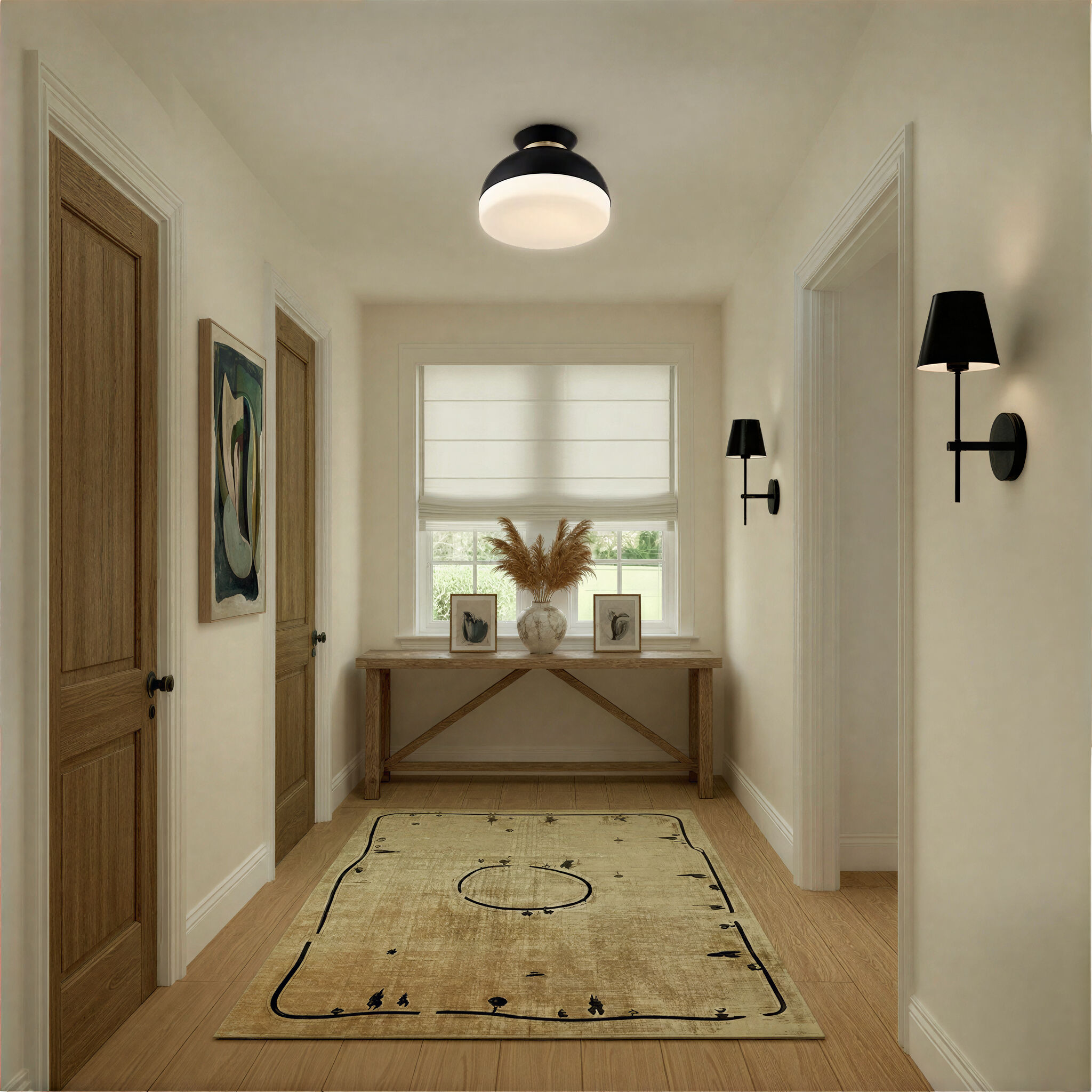 Gidget 2 Light 15 inch Matte Black and Vibrant Gold Flush Ceiling Light