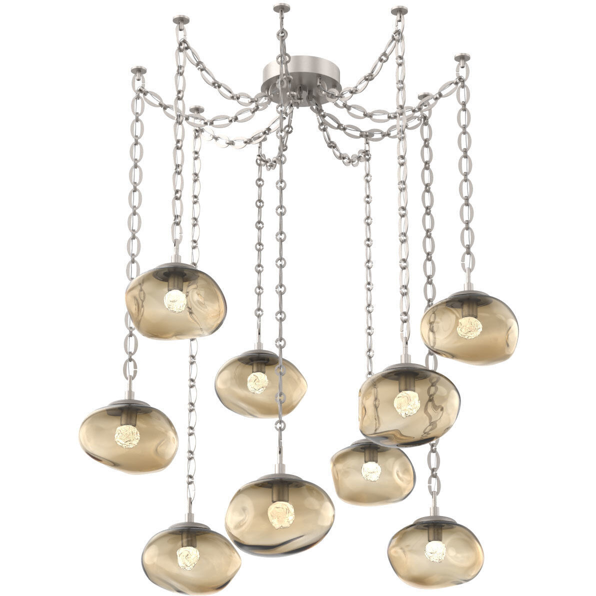 Nova LED 19 inch Beige Silver Swag Multi-Pendant Ceiling Light in 3000K LED, Floret Inner - Bronze Outer, Oval Chain