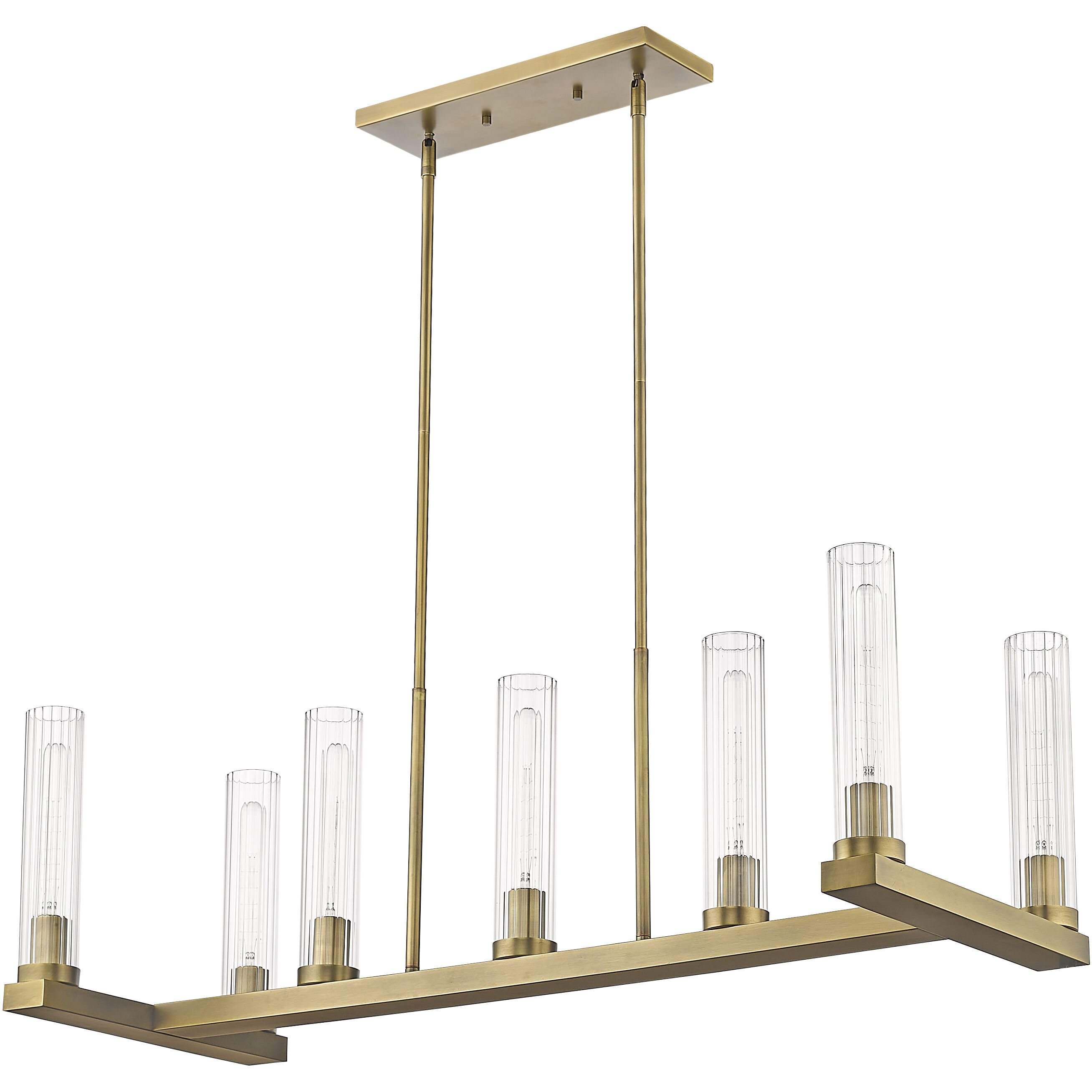 Beau Linear Chandelier Ceiling Light in Rubbed Brass