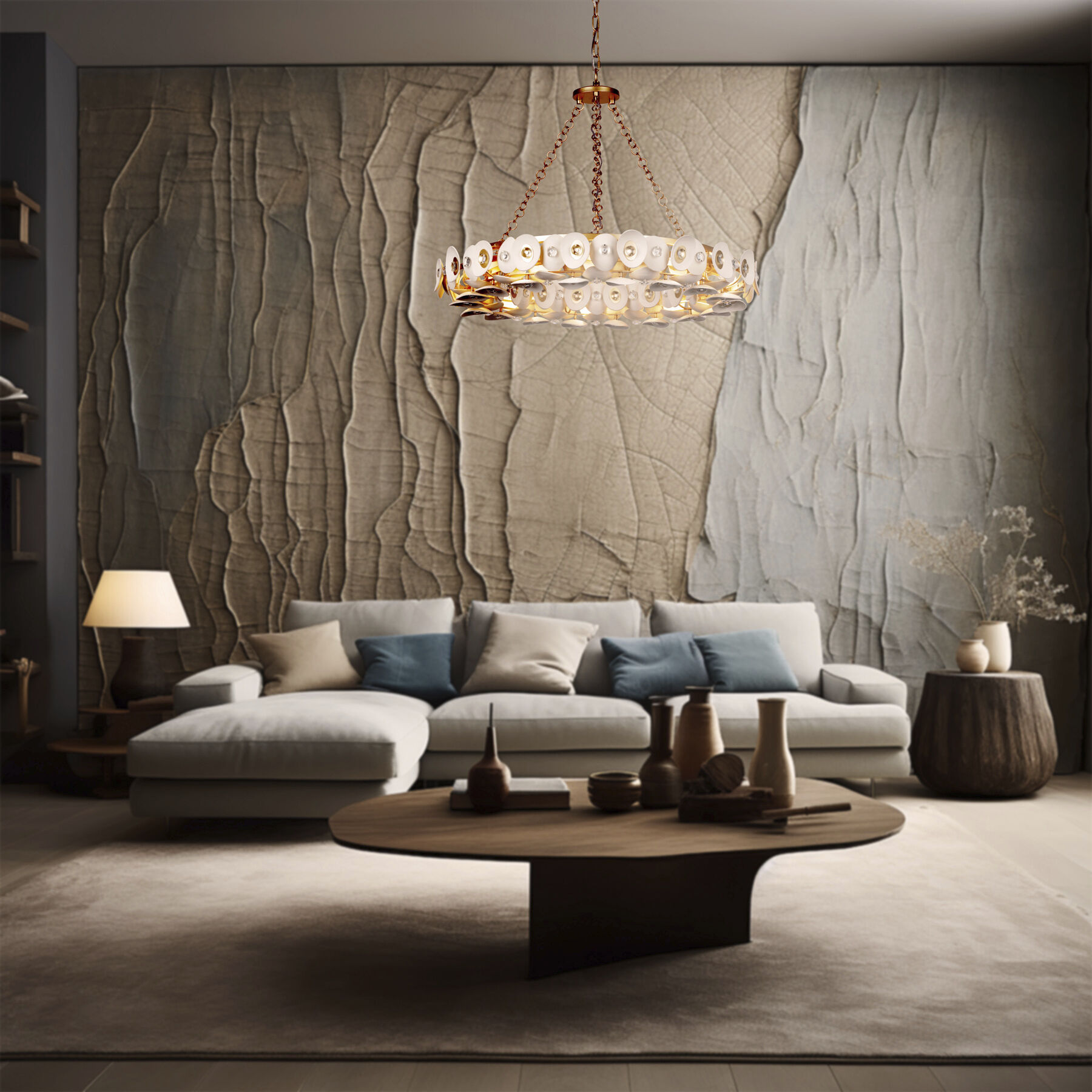 Niu 10 Light 34.5 inch Coconut Shell Gold / Coconut Shell White Pendant Ceiling Light