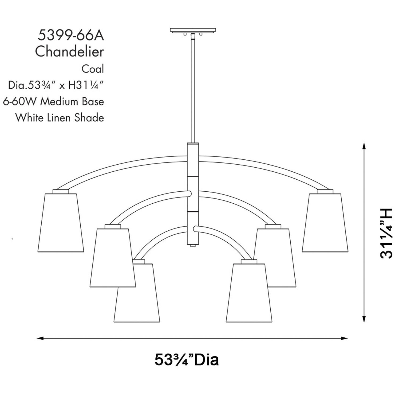 Headington 6 Light 53.75 inch Coal Chandelier Ceiling Light