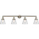 Franklin Restoration Small Cone 4 Light 42 inch Brushed Satin Nickel Bath Vanity Light Wall Light in Seedy Glass, Franklin Restoration