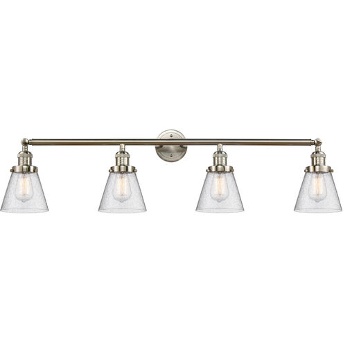 Franklin Restoration Small Cone 4 Light 42 inch Brushed Satin Nickel Bath Vanity Light Wall Light in Seedy Glass, Franklin Restoration