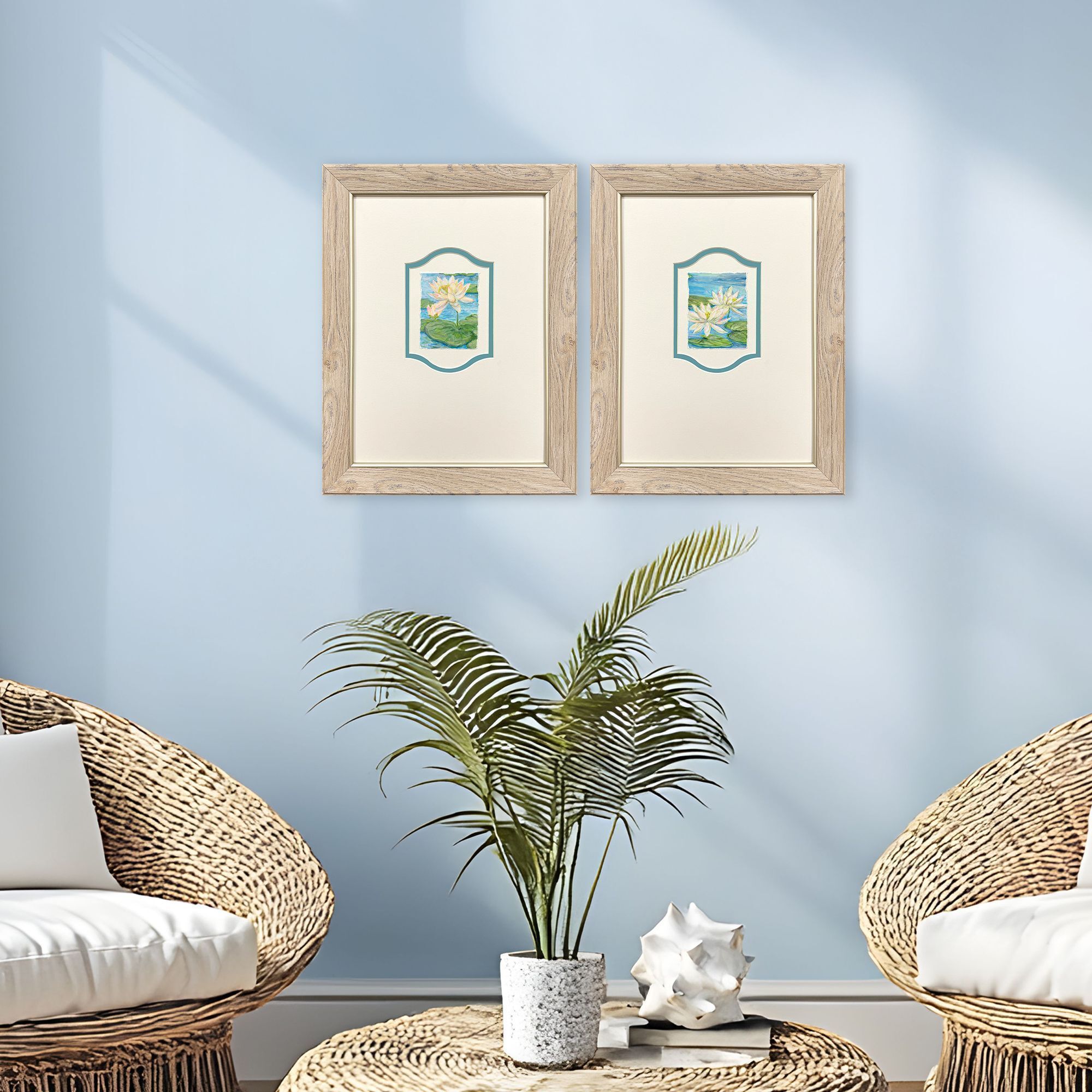Water Lily Reverie Blue and Green and Multi and Yellow Framed Art, Propac