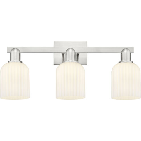 Downtown Urban Bridal Veil 3 Light 24 inch Brushed Satin Nickel Bath Vanity Light Wall Light in Gloss White Glass
