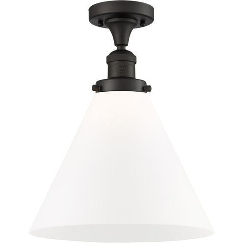 Franklin Restoration X-Large Cone LED 12 inch Oil Rubbed Bronze Semi-Flush Mount Ceiling Light in Matte White Glass, Franklin Restoration